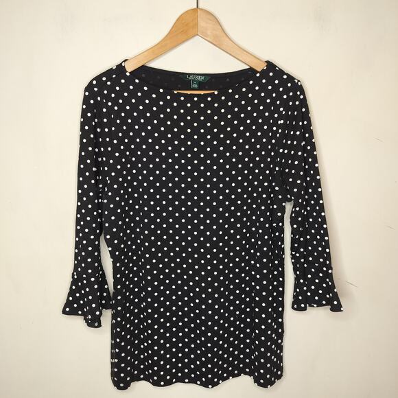 Lauren Ralph Lauren Top Polka Dots Cotton Flared Sleeve - Picture 1 of 8